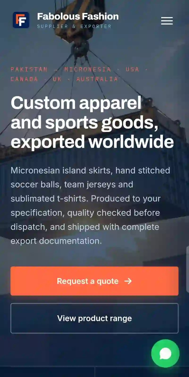 Mobile landing page built for Exporter