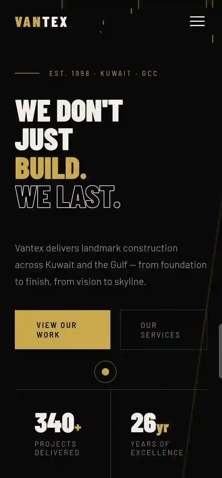 Mobile landing page built for a Counstruction Company