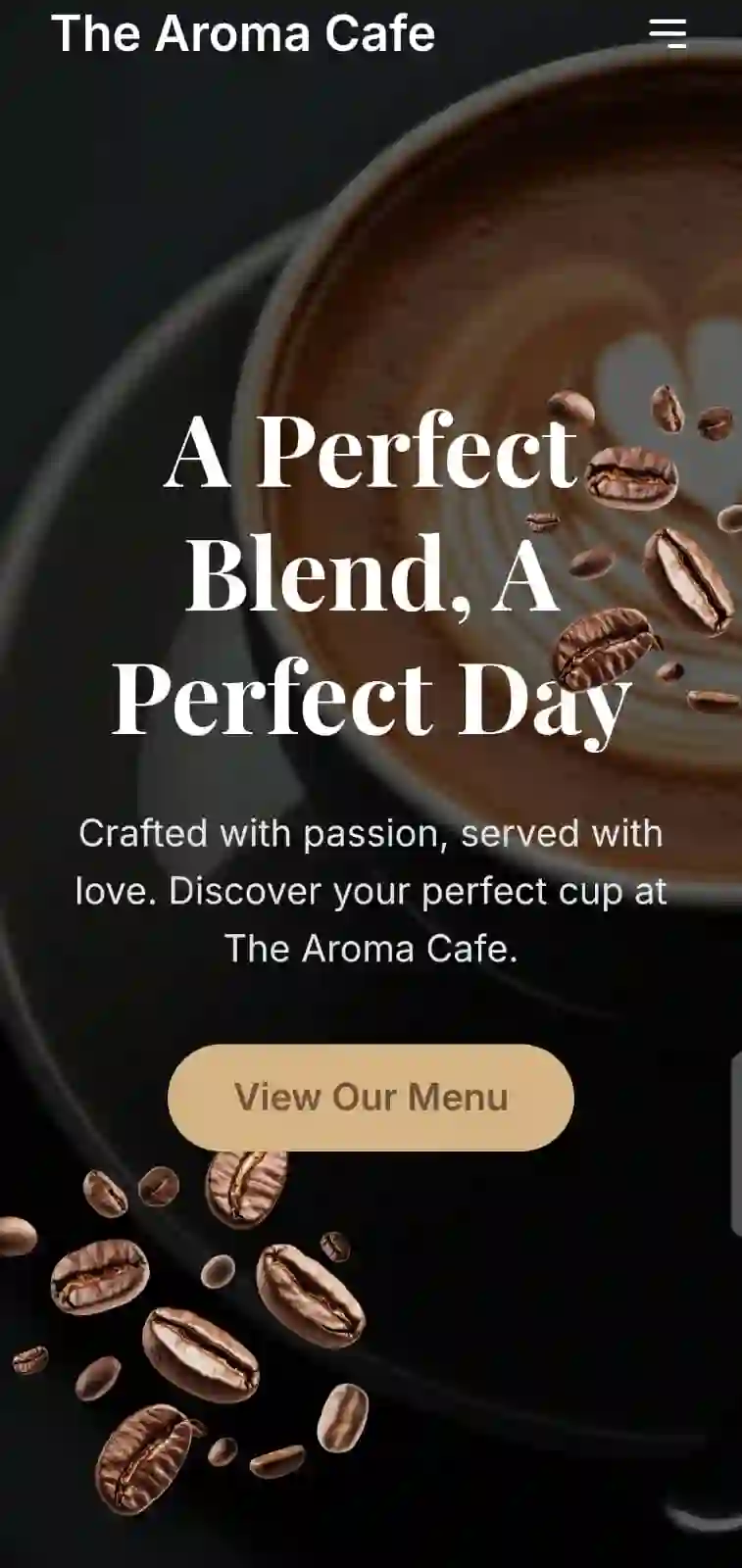 Mobile landing page built for a Cafeteria Business